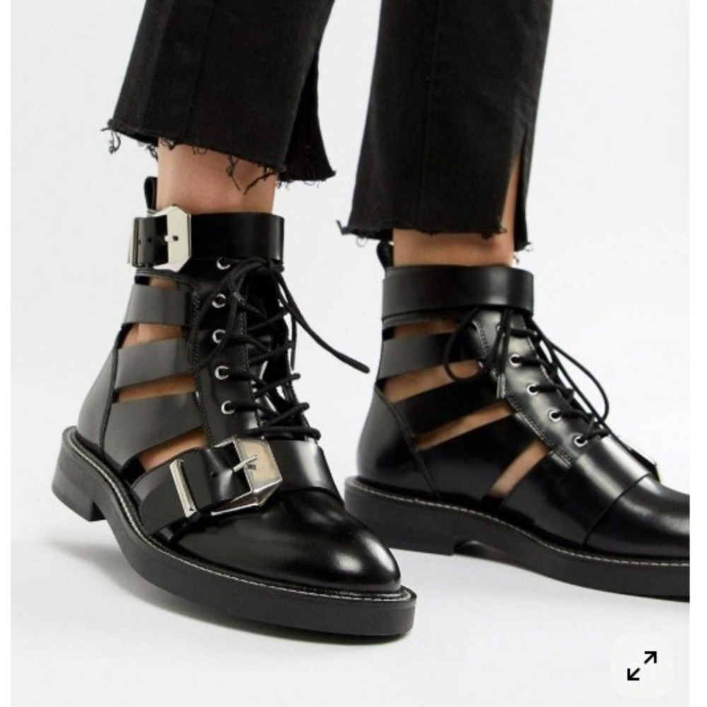 asos Black Cut Out Ankle boot Lace Up Buckle Emo Goth Punk Women edgy 5 - 23 cm